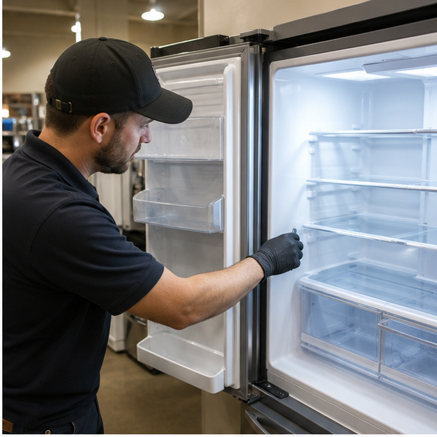 Technician checking a refrigerator