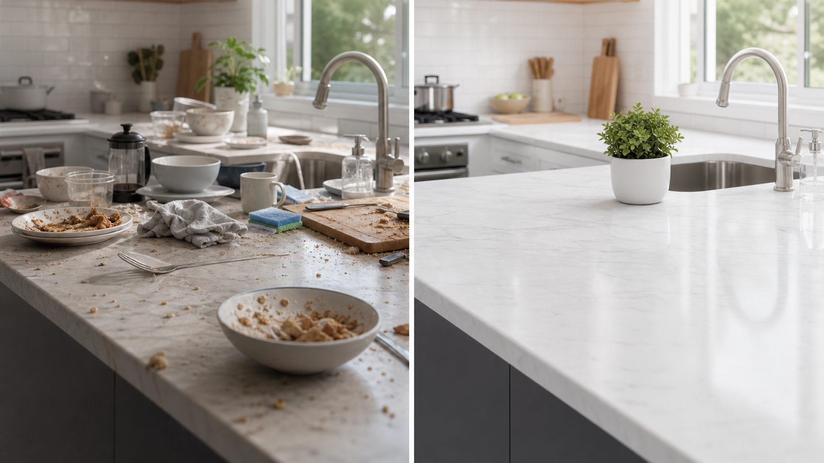 Before and after kitchen cleaning result