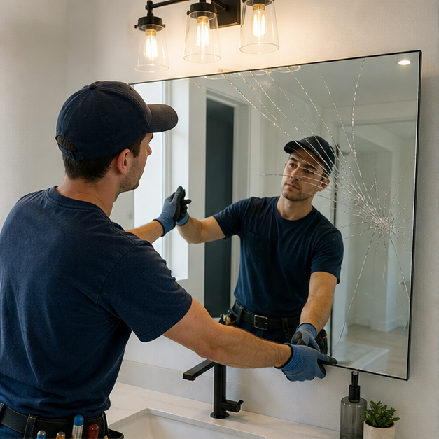Mirror glass being installed